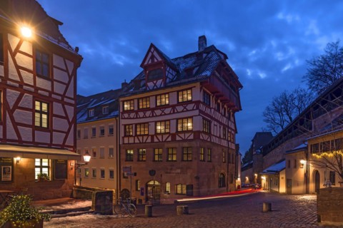 Albrecht Duerer House in evening illumination