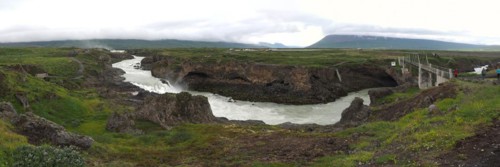 Godafoss Waterfall with Bridge over the River Skjalfandafljot