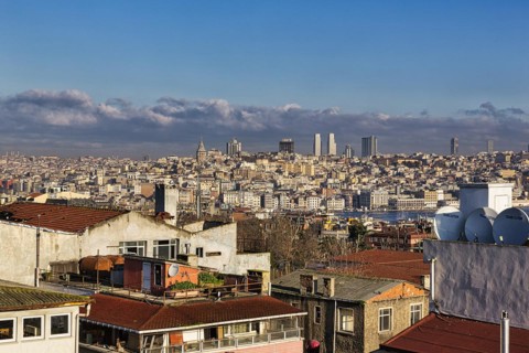 Panoramic view over the roofs of the old town towards the Galata Tower and Karakoey