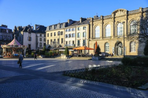 Place Saint-Corentin with carousel and museum Musee des Beaux Arts