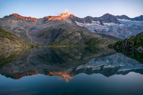 Sunset at the mountain lake