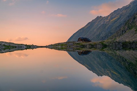 Sunset at the mountain lake