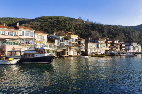 Houses and boats on the Bosphorus shore