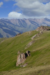 Granite Rocks at sunset near Song Kol Lake
