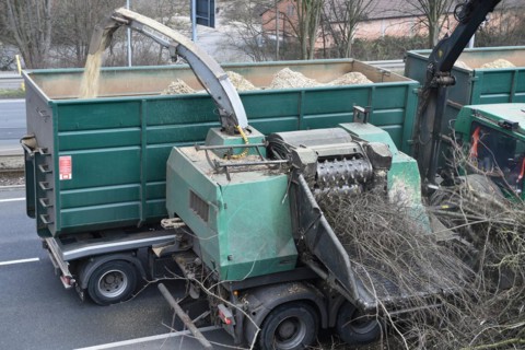 Tree shredder on a country road