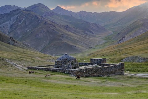 15th Century caravanserai of Tash Rabat at sunrise