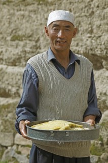 Chinese Muslim with freshly baked thread bread