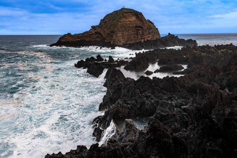 Rocky coast in stormy weather