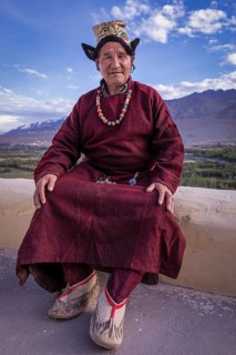 Elderly man in traditional Ladakhi clothes