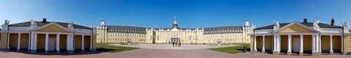 Panorama of Karlsruhe Baroque Palace Karlsruhe Castle with blue sky