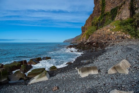 Beach and cliffs near the coastal resort of Ponta do Sol
