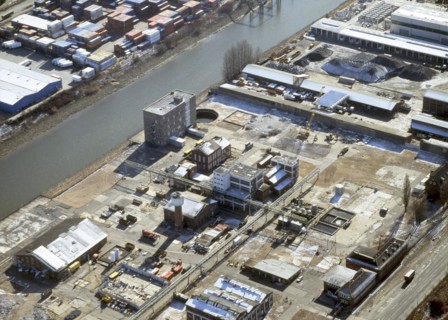 Historical aerial view of the Boehringer Werke Moorfleet 1996 in front of demolition