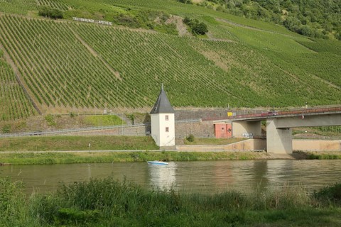 Ferry tower in Trittenheim in the wine-growing area of Trittenheimer Apotheke