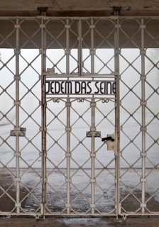 Gate to the beech forest concentration camp with the saying Jedem das Seine