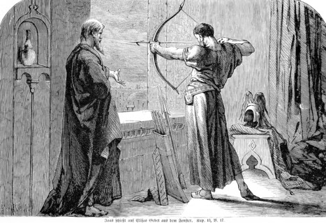 Joash shoots at Elisha's prayer from the window