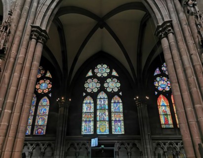 Stained glass window in nave