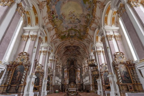 Baroque interior with high altar of the former monastery church of St. Margareta