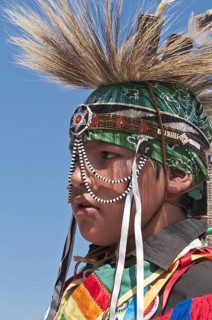 Young Blackfoot boy in traditional regalia
