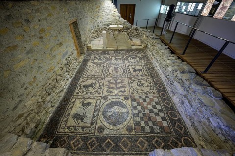 Donor mosaic of the governor Ursus in the cemetery church of Teurnia