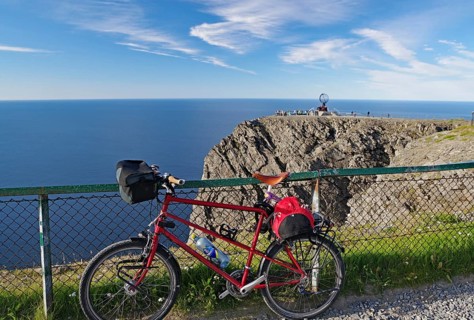 Mountain bike leaning against a fence