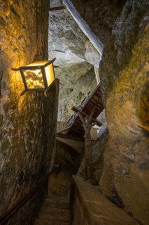 Wooden bridge leading to the upper part of the medieval cave castle