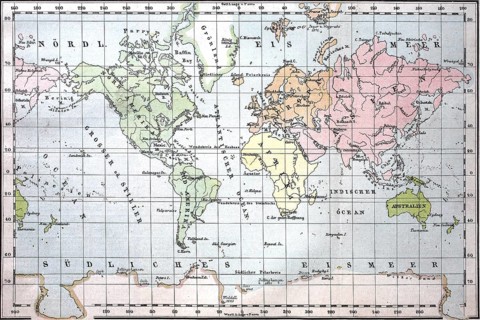 Earth map in Mercator projection from the year 1880