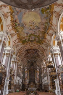 Baroque interior with high altar of the former monastery church of St. Margareta