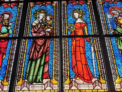 Stained glass window in nave