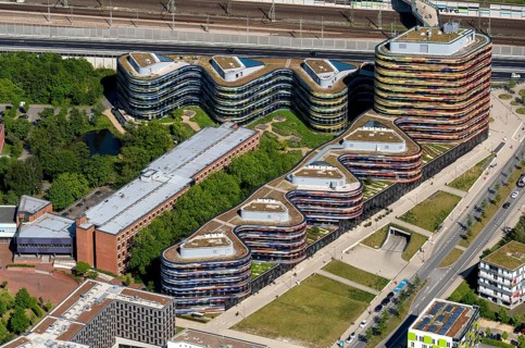 Aerial view of the building of the Authority for Urban Development and Housing