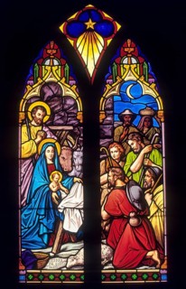 Stained glass window in All Saints Church established in 1854 in Coonoor