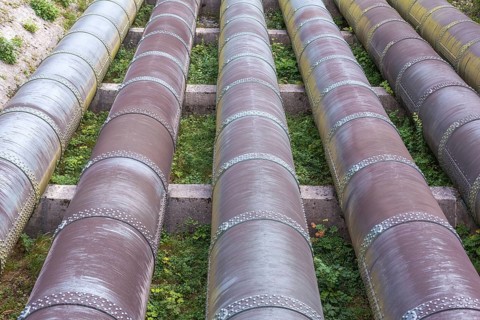 Water pipes and cableway between Walchensee and Lake Kochel for the largest high-pressure storage power plant