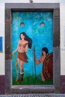 Colourfully painted door