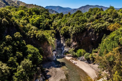 Alcantara gorge near Fondaco Motta as the result of several lava flows