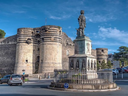 Statue of Rene of Anjou at the crossroads in front of the Chateau dAngers