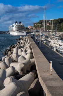 Coastal wall at the marina with tetrapods for protection
