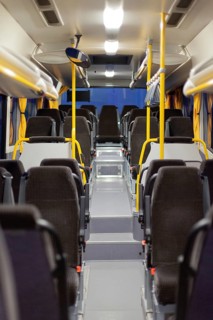 Empty passenger compartment of a bus