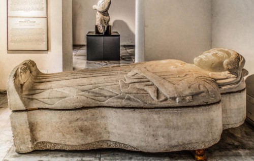 Monumental Phoenician marble sarcophagus in human form from 500 BC