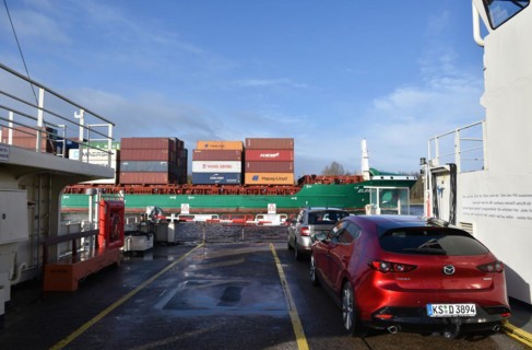 Ferry near Fischerhuette on the Kiel Canal