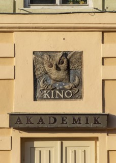 Architectural detail with Kino Akademik cinema sign