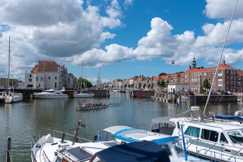 Cityscape with marina and Spijkerbrug