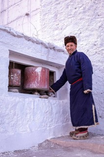 Elderly man in traditional Ladakhi clothes