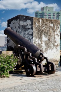 Cannon on the fortress wall at Fortaleza do Monte