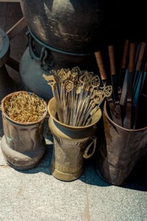 Set of empty metal skewers made in Turkey