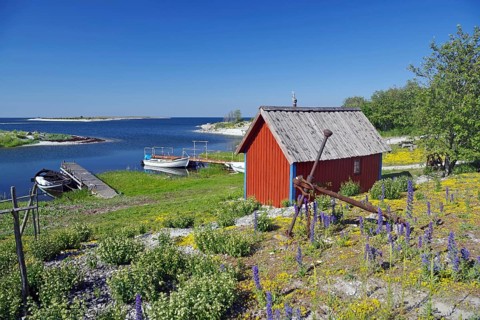 Small idyllic harbour with islands