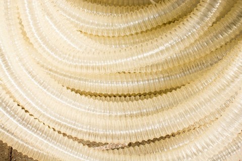 Transparent plastic water hose closeup in the view