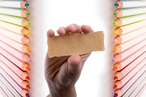 Hand holding a piece of blank torn notepaper