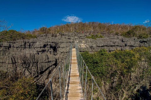 Hanging bridge in the Tsingy plateau in the Ankarana Special Reserve