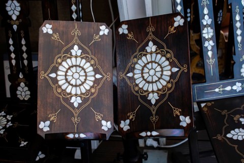 Ottoman art example of Mother of Pearl inlays on wooden trays