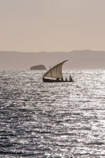 Backlight of a sailing boat in the bay of Diego Suarez