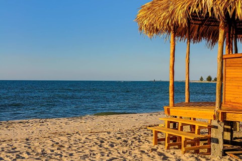 Beach bungalow on a sand tongue on the Antsanitia beach resort near Mahajanga